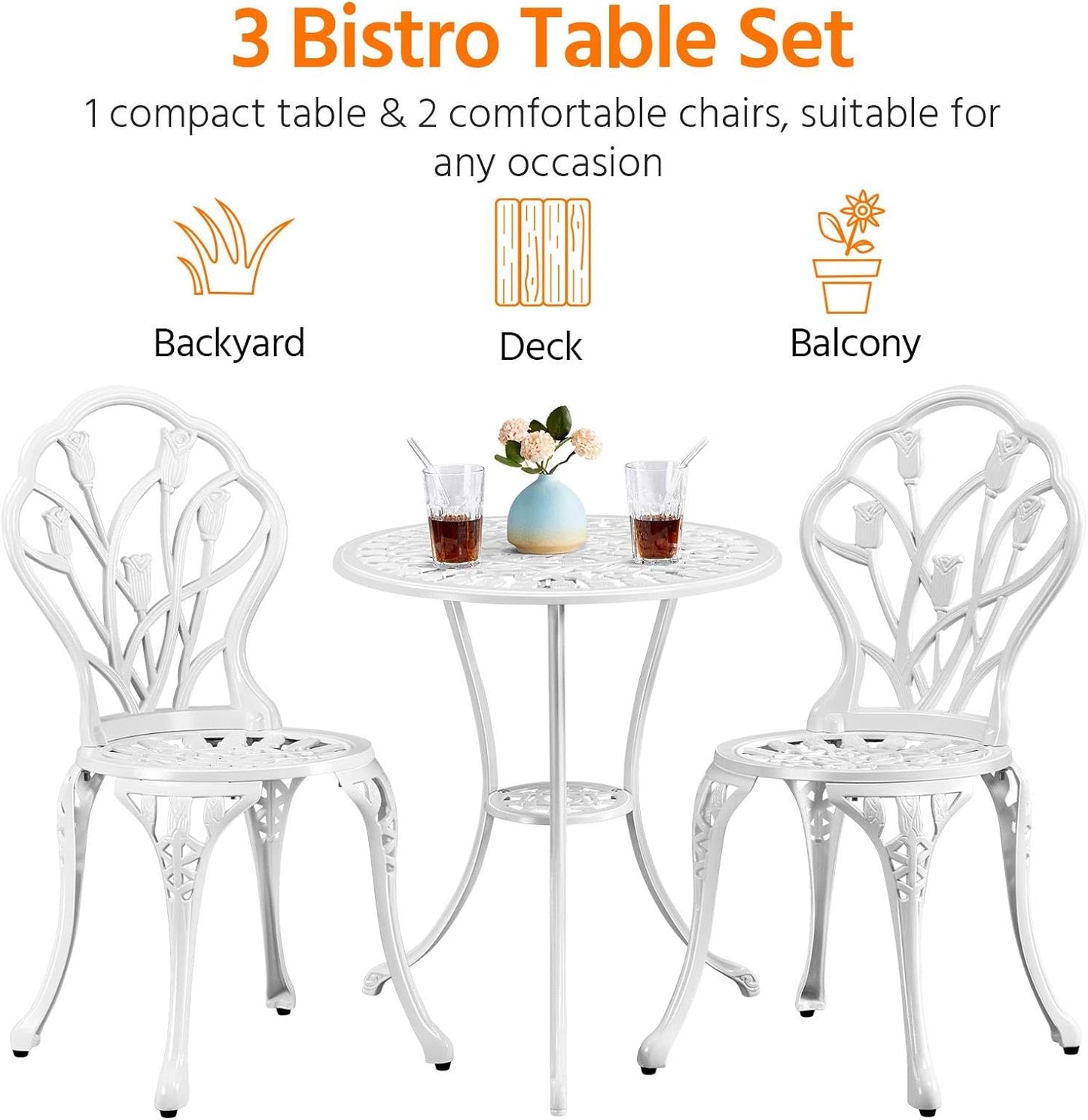 Yaheetech 3-Piece Outdoor Bistro Set w/Floral Design