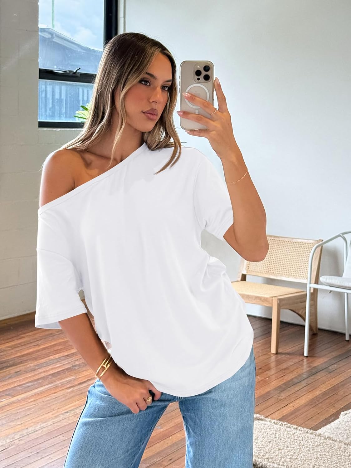Womens Off The Shoulder Tops Oversized T-Shirts