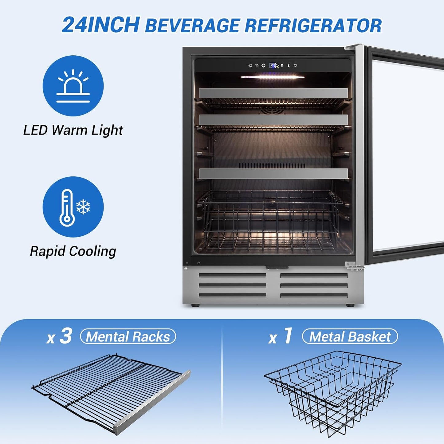 24 Inch Beverage Refrigerator Outdoor Under Counter Beverage Cooler for Patio