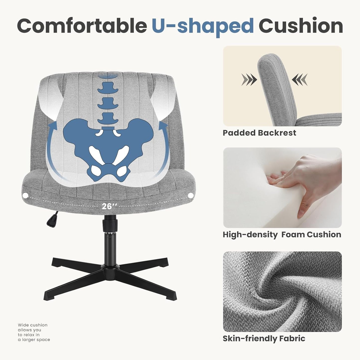 DUMOS Criss Cross Chair Legged Office Wide Comfy Desk Seat