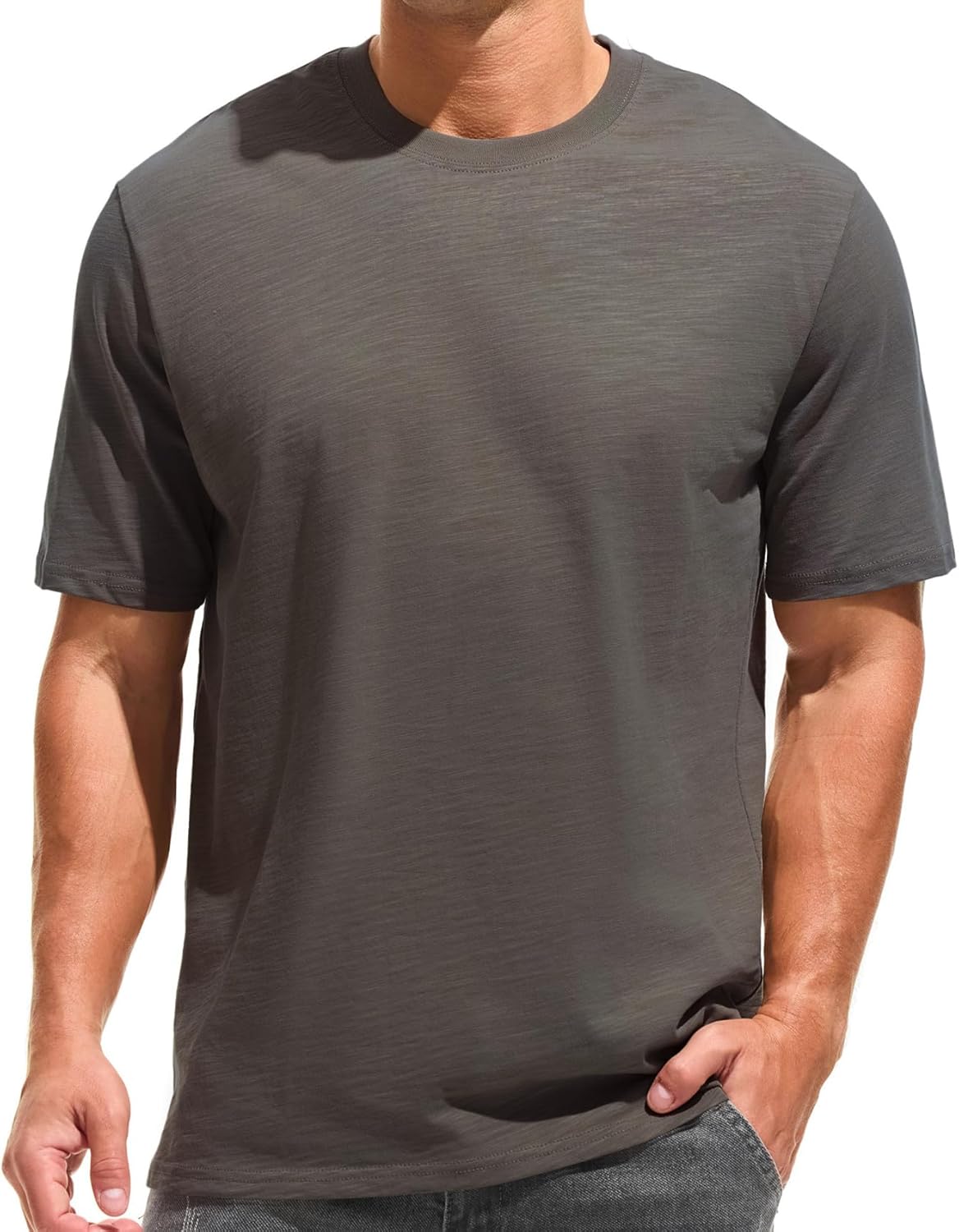 Cotton Loose Fit Thick T-Shirt Heavy Weight Crewneck Tees for Men