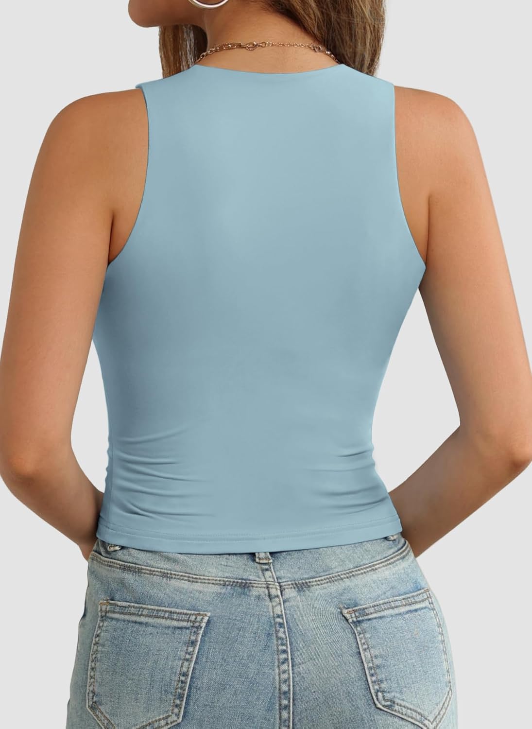 Womens Double Lined Crop Tank Tops Casual Basic Shirts Sleeveless Tops