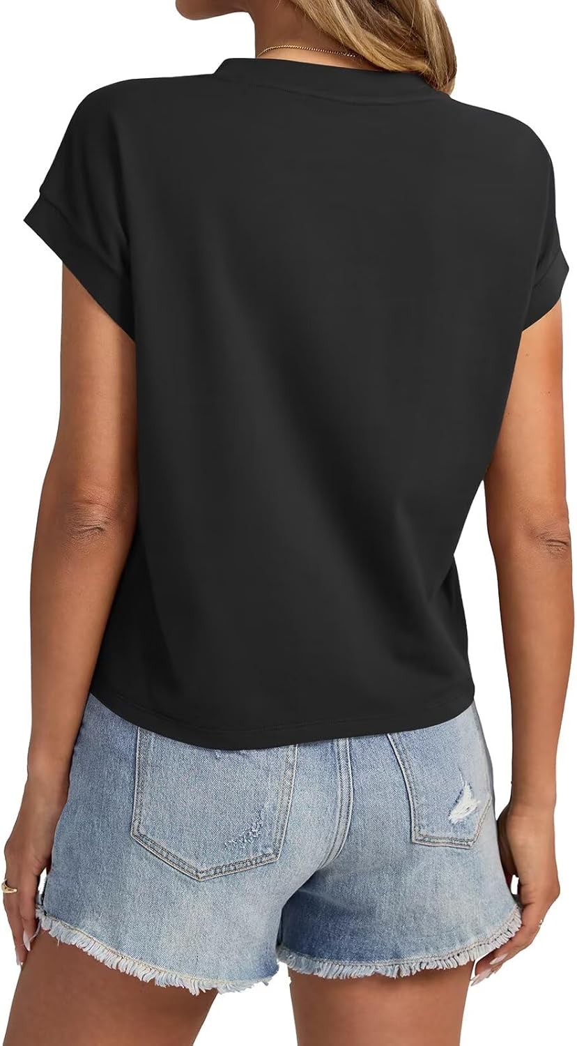 Womens Cap Sleeve Crop Tops Cotton T Shirts