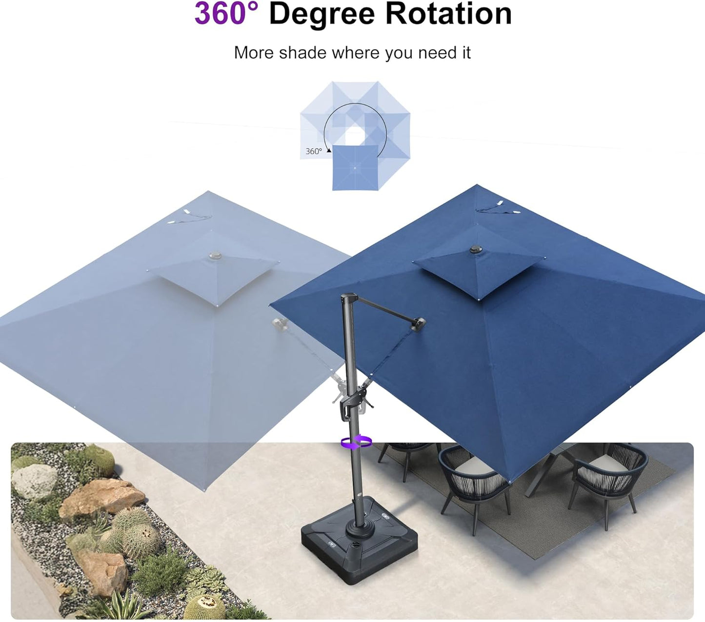 12ft Patio Umbrella with Base Large Outdoor Square Umbrella
