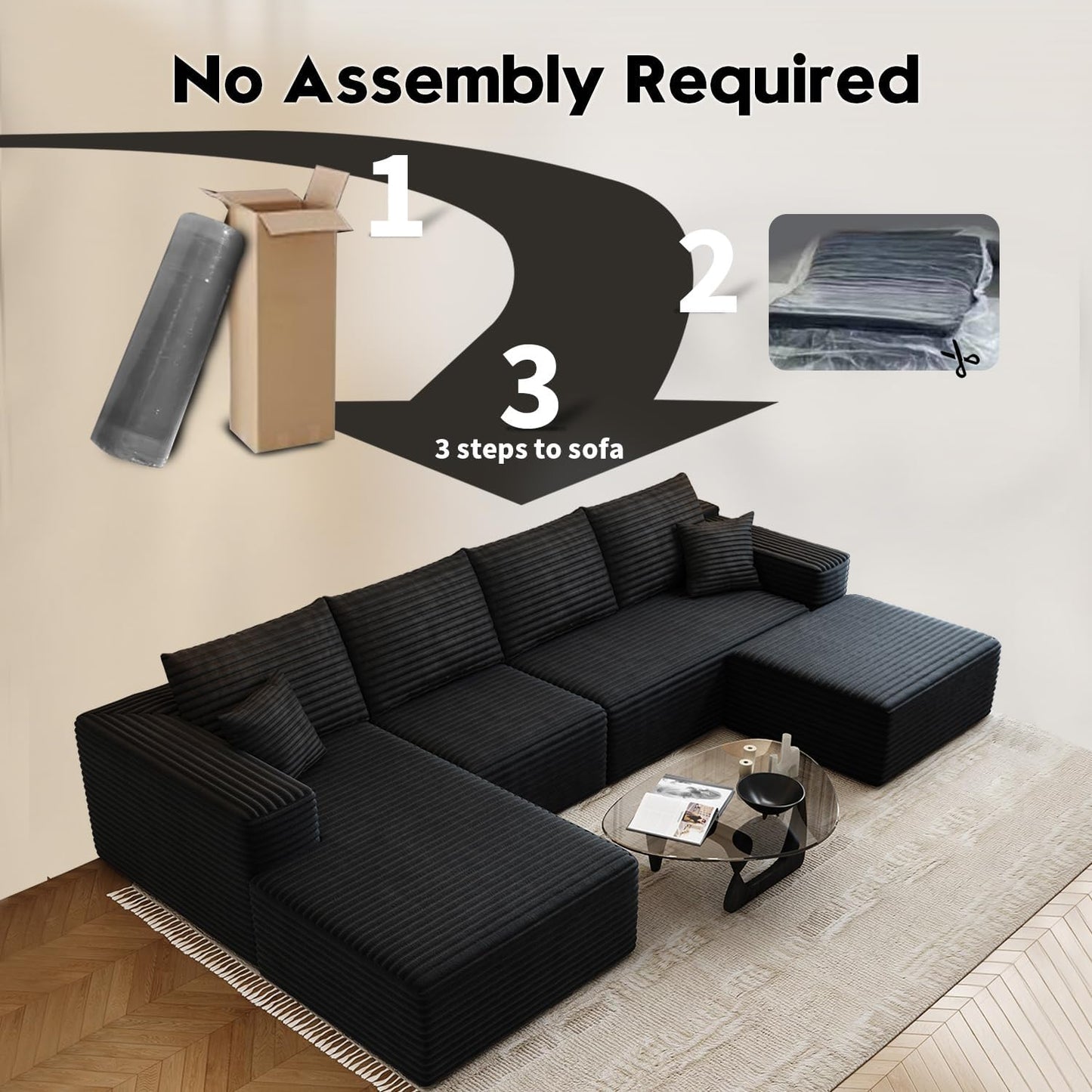 107.5" Cloud Modular Sectional Sofa with 1 Ottoman