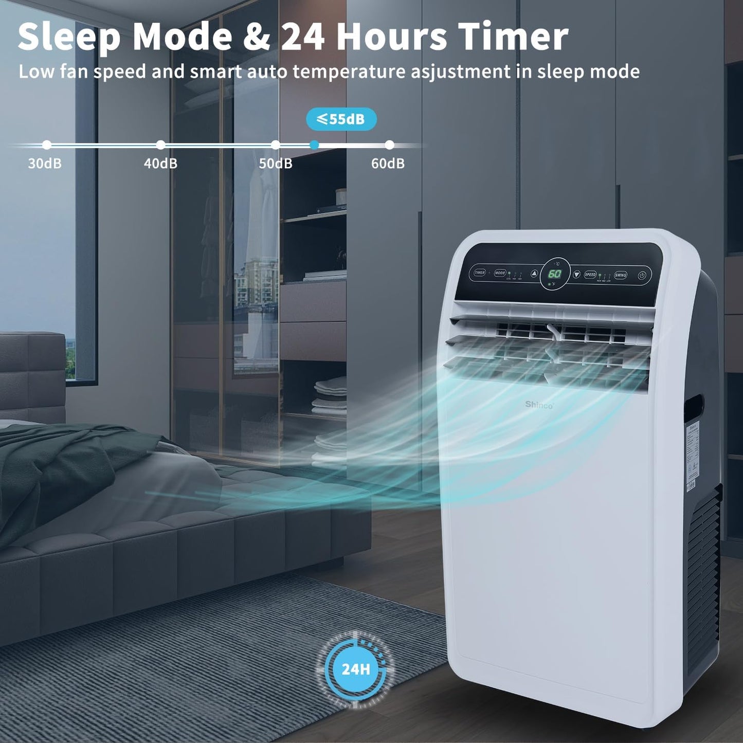 10,000 BTU Portable AC Wi-Fi Dehumidifier Fan Timer for 300 Sq.Ft with Window Kit