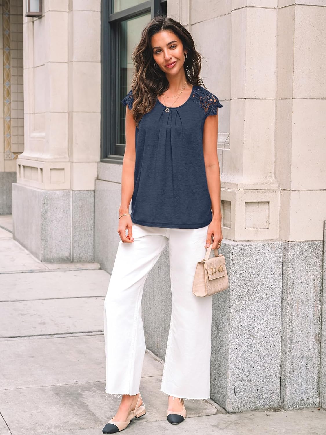 Womens Lace Tops Pleated Short Sleeve Shirts Summer