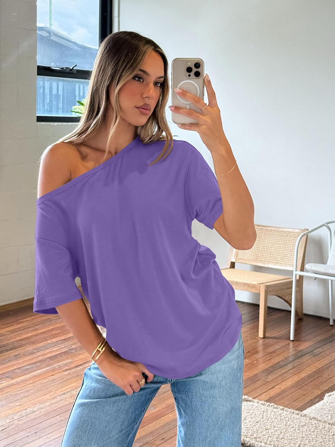 Womens Off The Shoulder Tops Oversized T-Shirts
