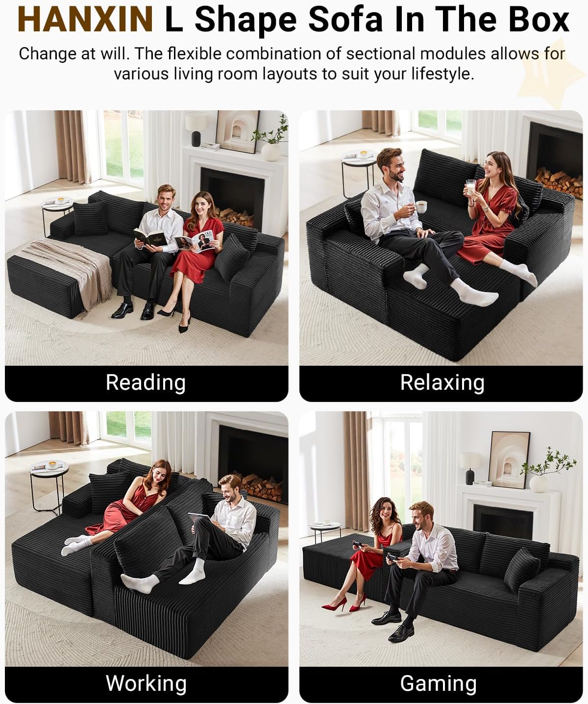 105 Inch Cloud Sectional Couch with Deep Seat