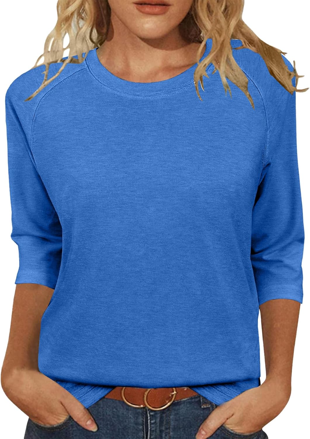 3/4 Sleeve Crew Neck Shirts Loose Fit Tunic Blouses Summer Tees
