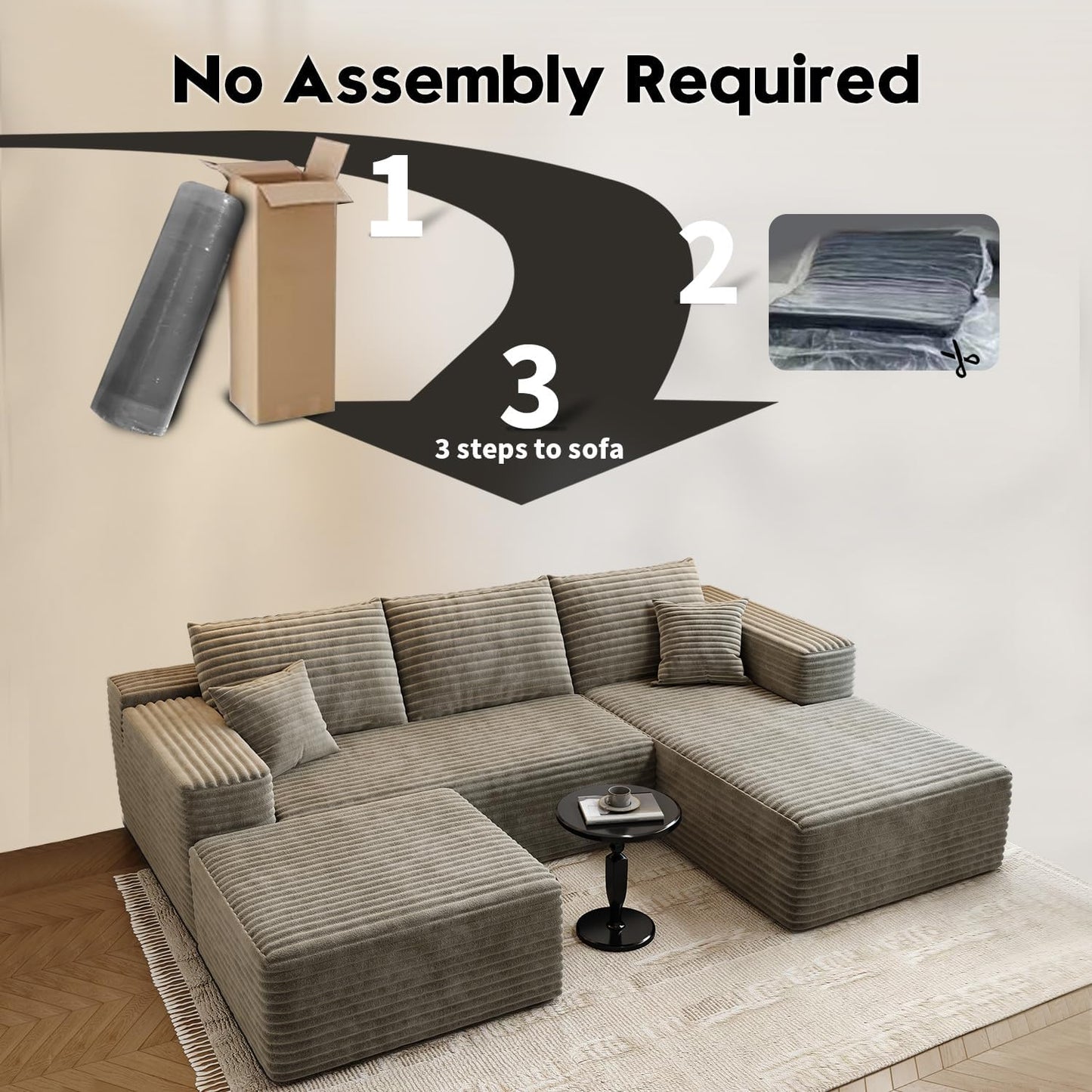 107.5" Cloud Modular Sectional Sofa with 1 Ottoman