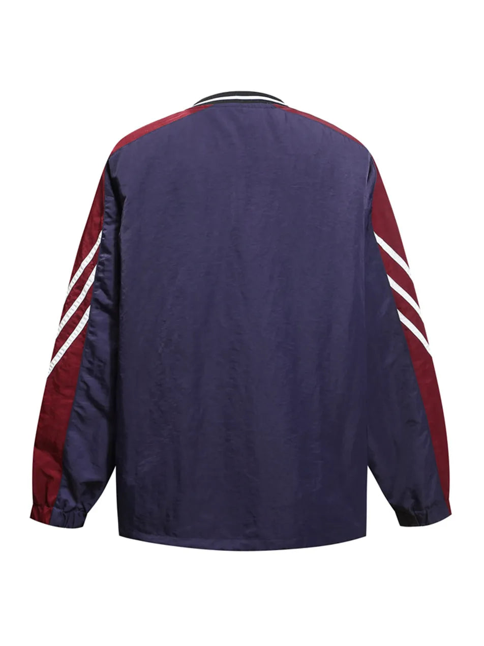 Motorcycle Stripe Splicing Color Contrast V-neck Long Sleeve Sweatshirt for Men