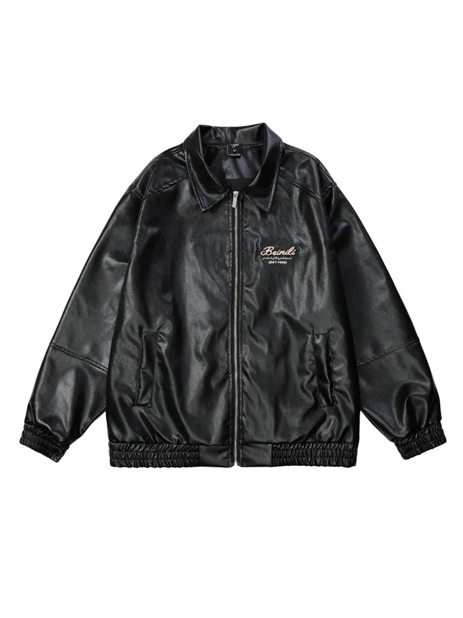 Letter Printed Faux Leather Jacket for Men