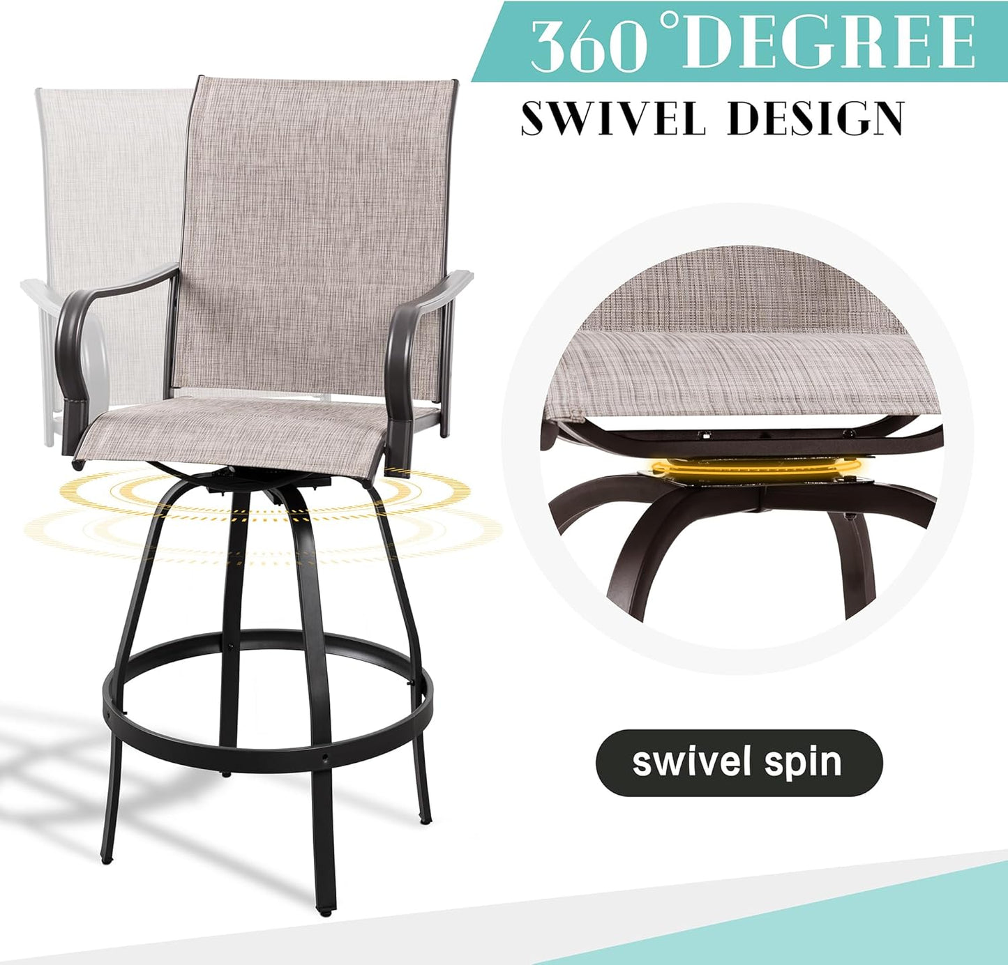 2 Piece Outdoor Patio Swivel Bar Chairs