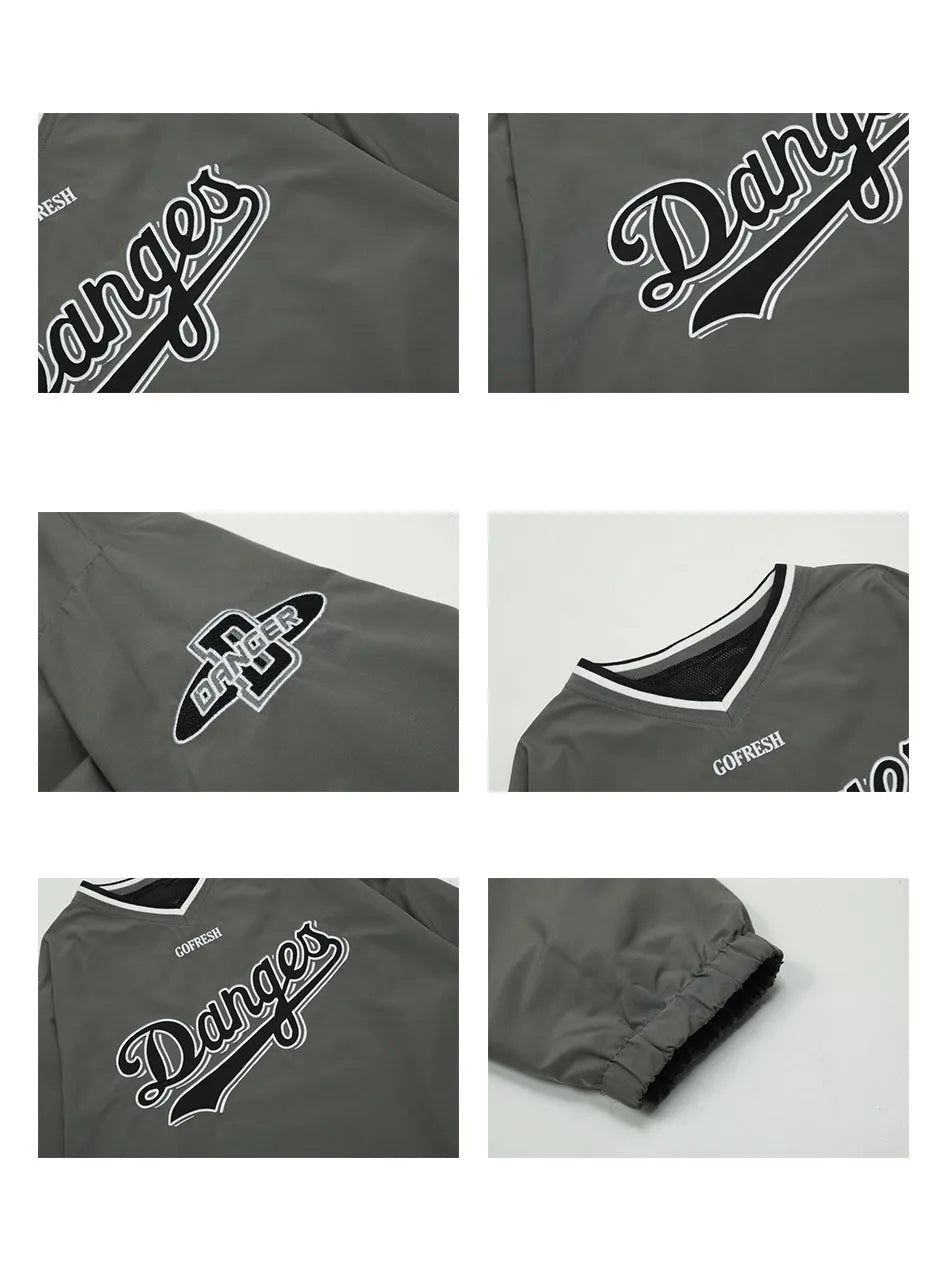 Letter Embroidered V-neck Baseball Sweatshirt for Women