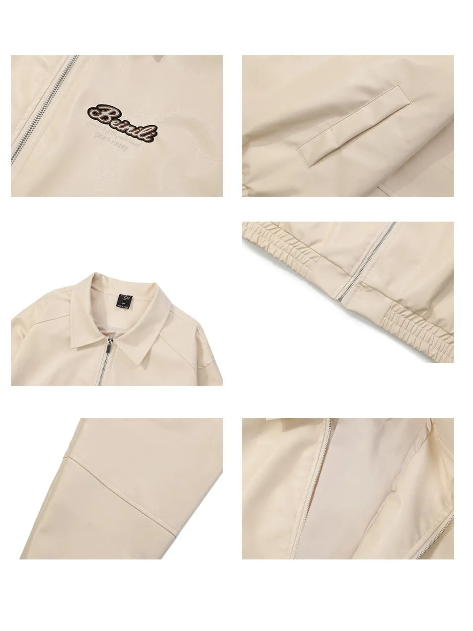 Letter Printed Faux Leather Jacket for Men