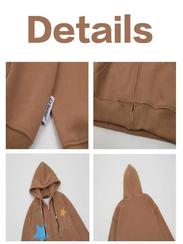 Colorful Star Drawstring Zip-up Hoodie