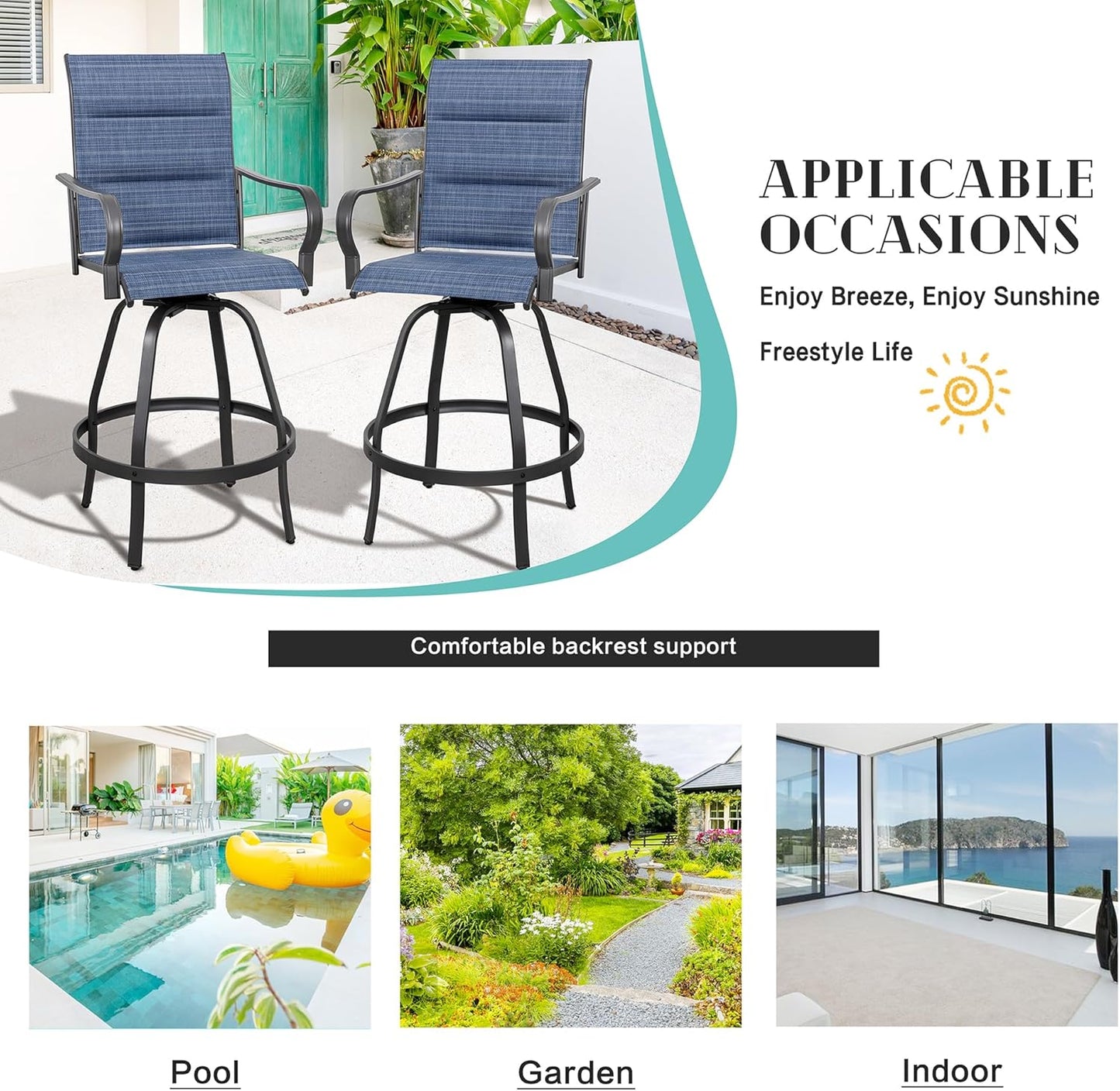 2 Piece Outdoor Patio Swivel Bar Chairs