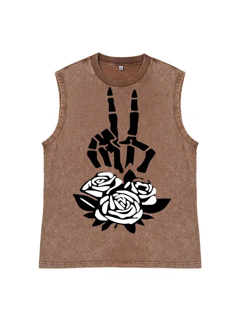 230g Rose Expensive Cotton Wash Old Sleeveless T-shirt for Mom