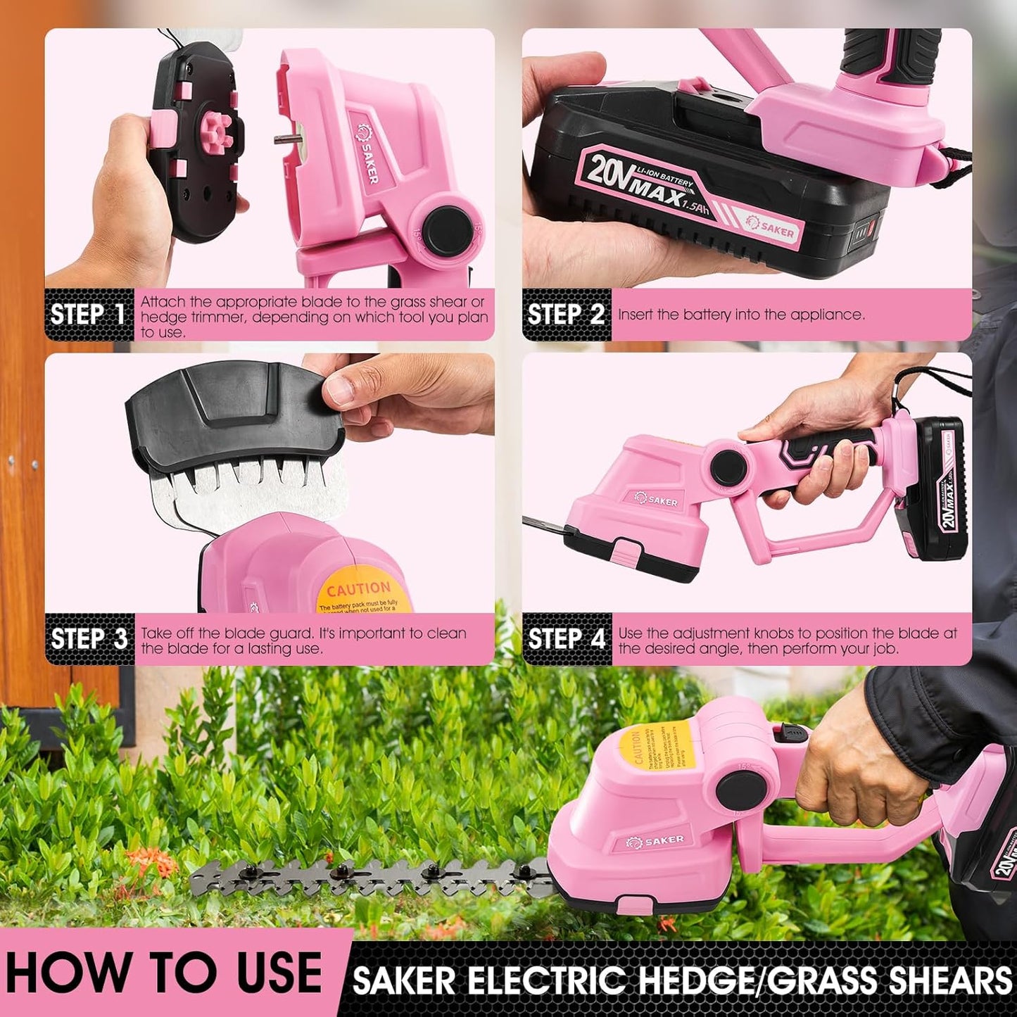 Saker Cordless Hedge Trimmer Electric Shrub Trimmer Grass Shears Handheld Grass Cutter