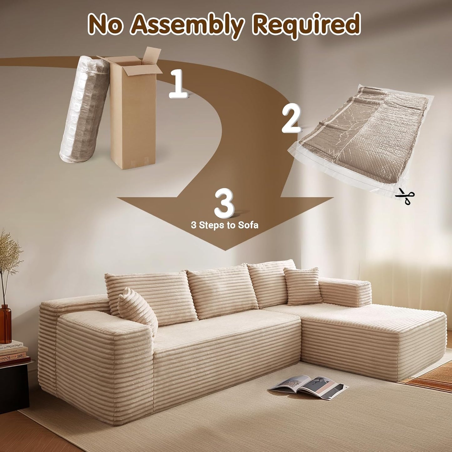 104" Cloud Sectional Couch with L-Shape Chaise