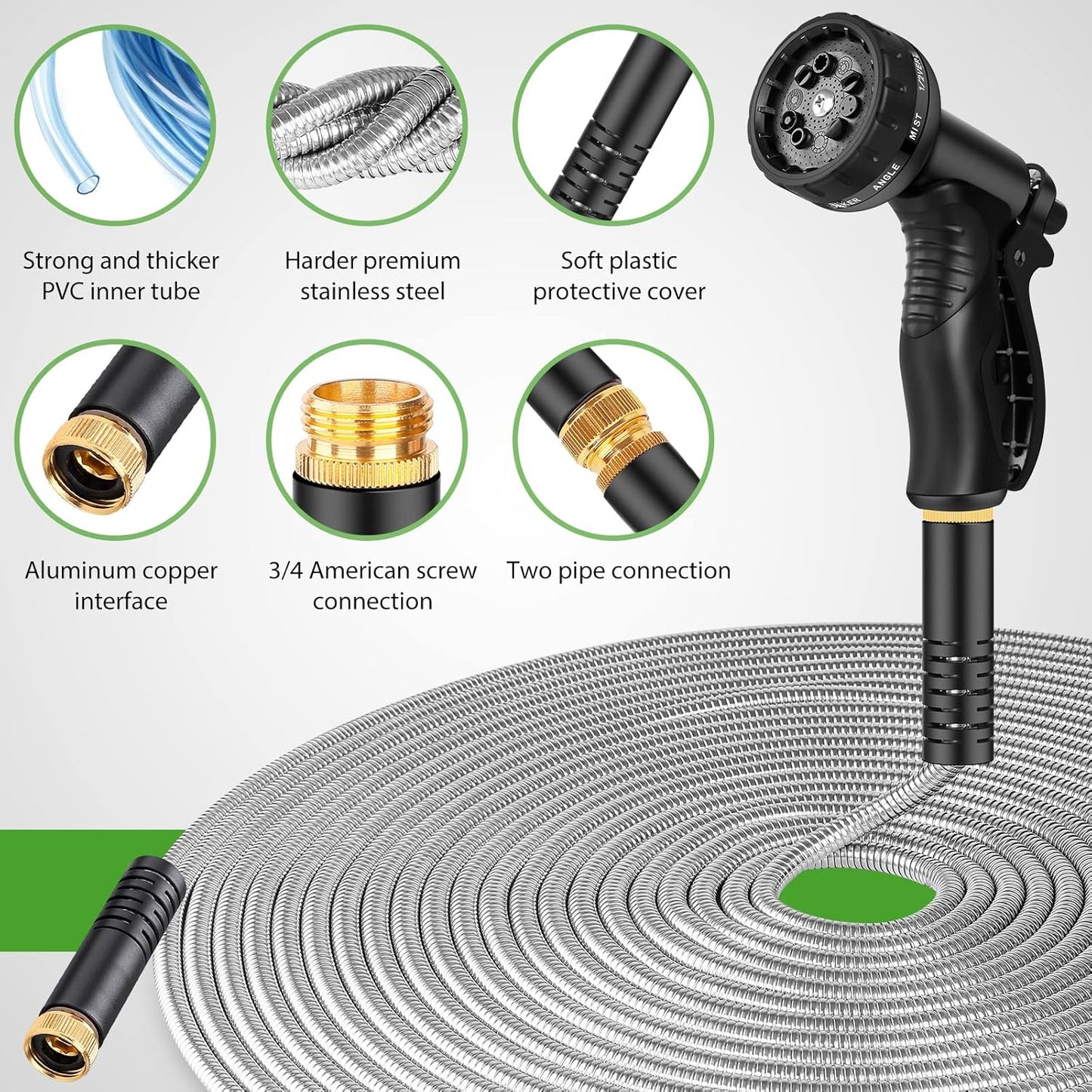 Garden Hose Metal 100FT Stainless Steel Heavy Duty Water Hose