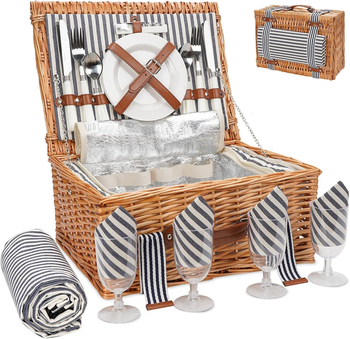 19Pcs Picnic Basket for 2 with Blanket