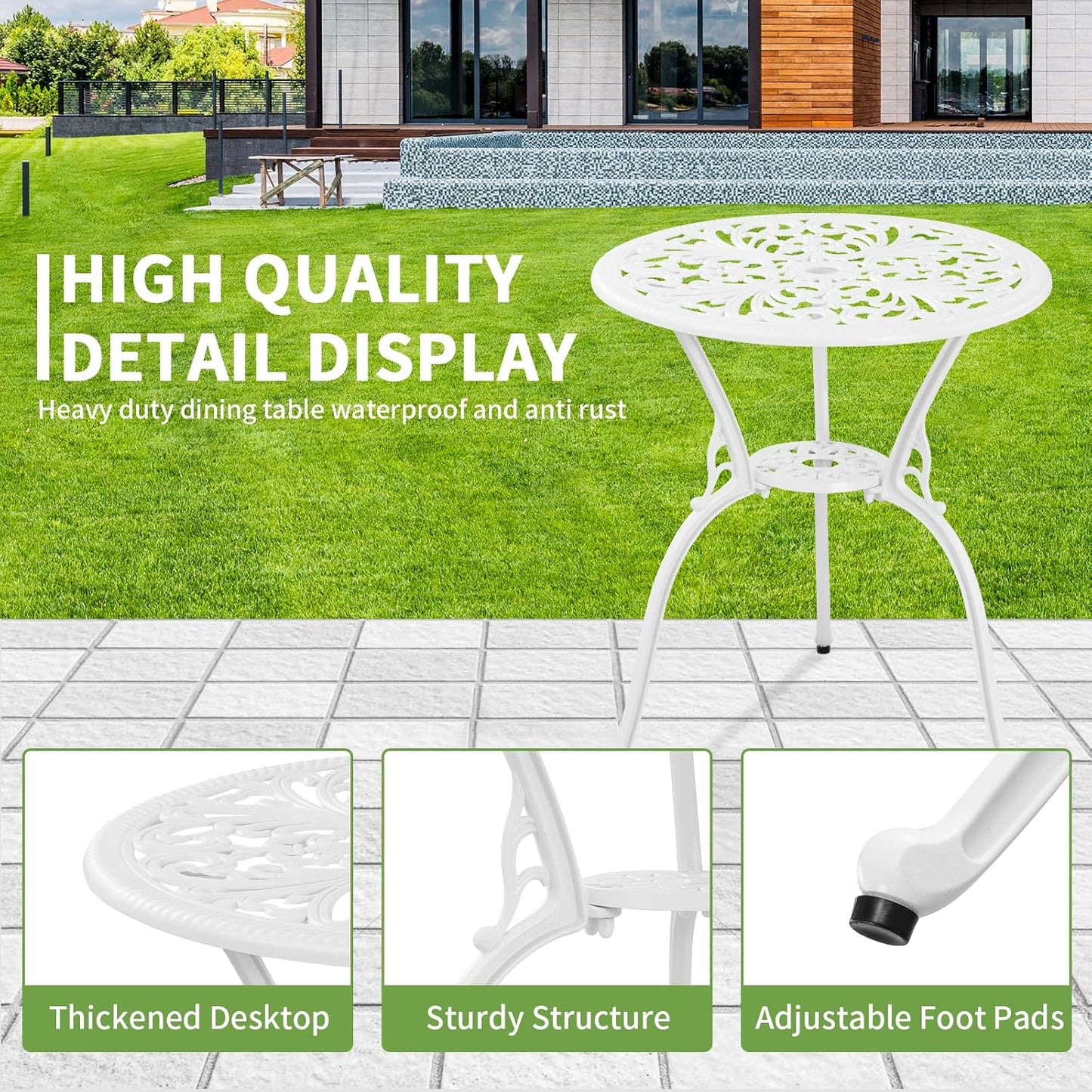 Patio Bistro Set 3 Piece Outdoor Cast Aluminum Outdoor Bistro Table