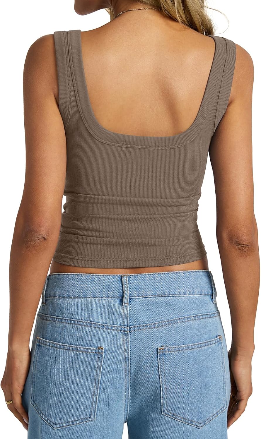 Womens Cotton Ribbed Square Neck Tank Tops