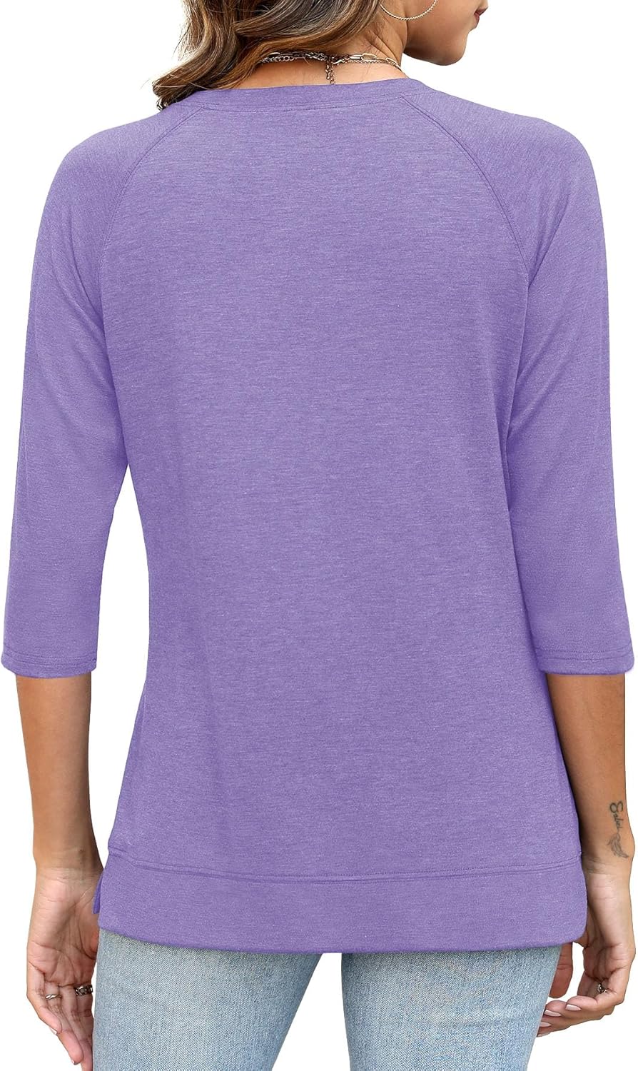 3/4 Sleeve Crew Neck Shirts Loose Fit Tunic Blouses Summer Tees