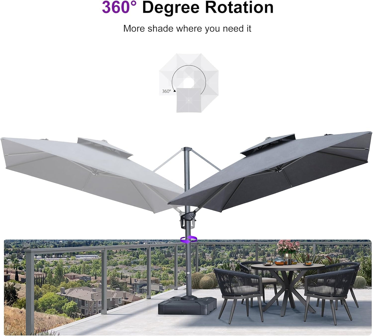 12ft Patio Umbrella with Base Large Outdoor Square Umbrella