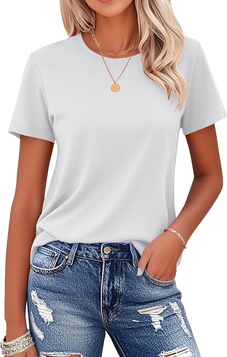 Women's Cotton T-Shirts Short-Sleeve Shirts Crew-Neck Tops