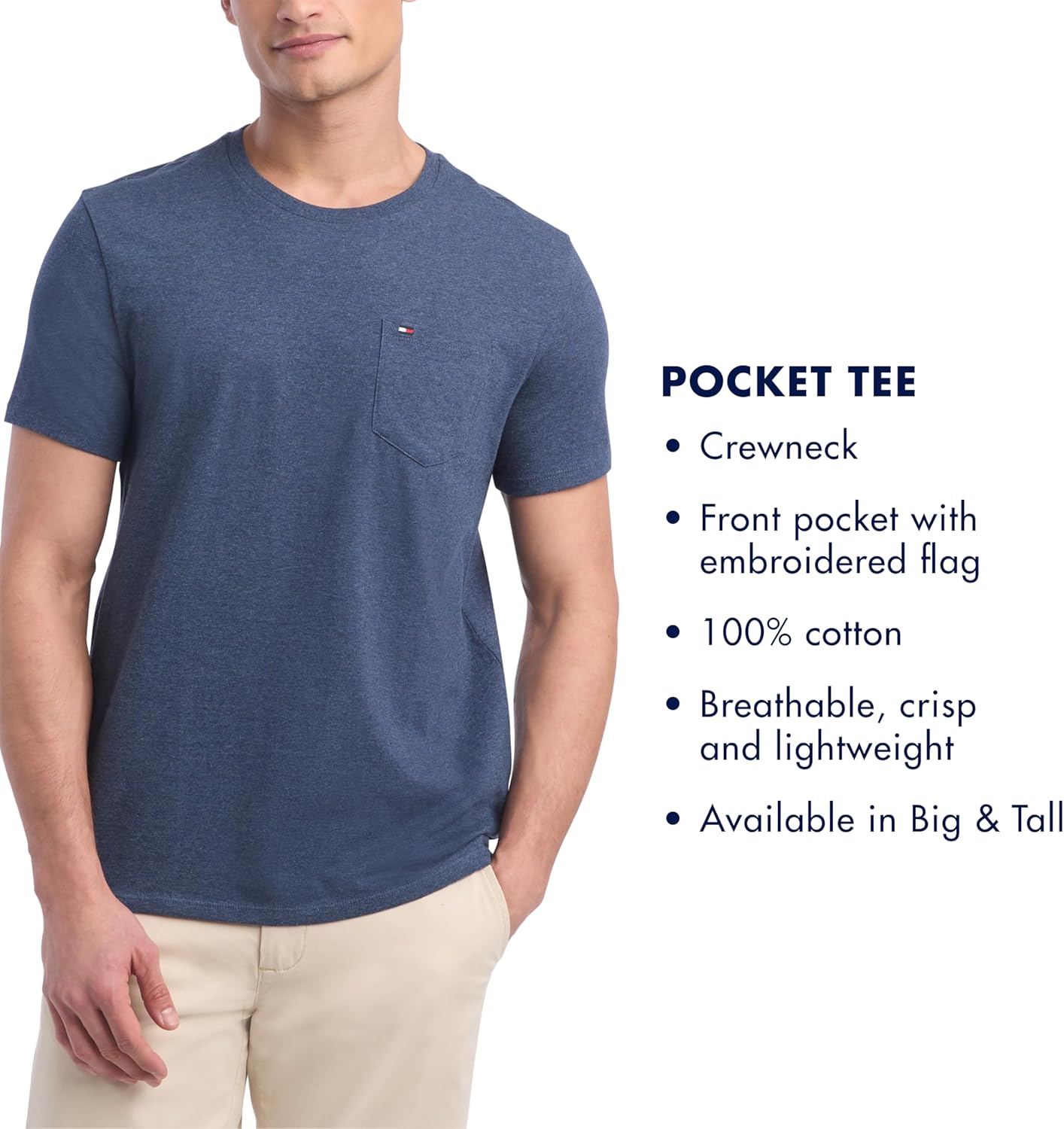 Men T Shirt Crewneck with Pocket Malaga Blue Heather