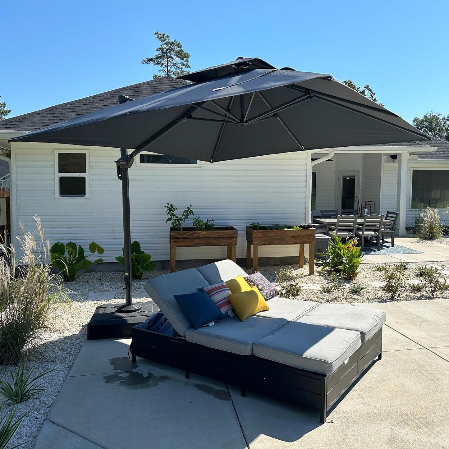 12ft Patio Umbrella with Base Large Outdoor Square Umbrella
