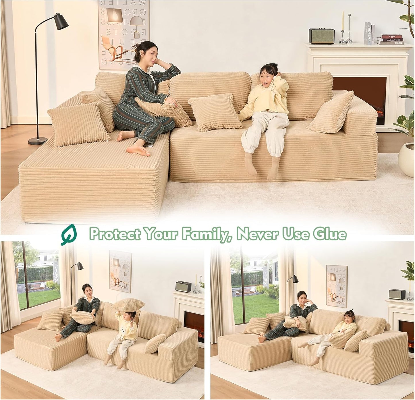 107" Boneless Couch with Deep Seat Cloud Sectional Couch for Living Room