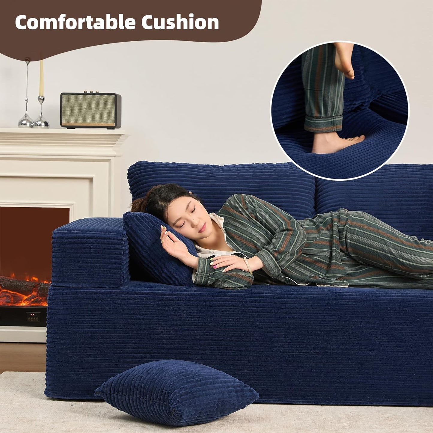 107" Boneless Couch with Deep Seat Cloud Sectional Couch for Living Room