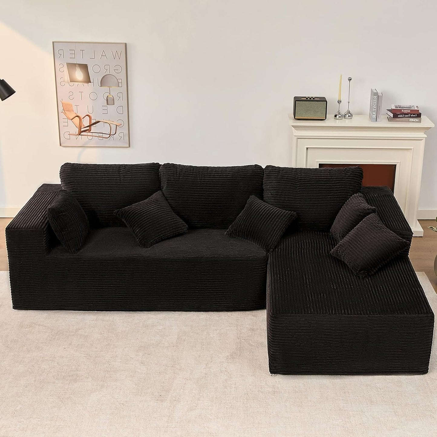 107" Boneless Couch with Deep Seat Cloud Sectional Couch for Living Room