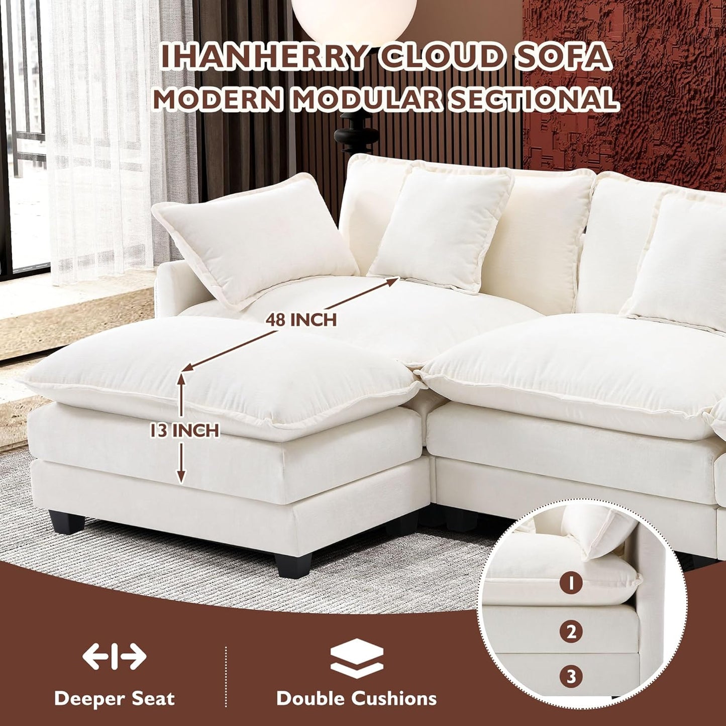 146" U-Shaped Modern Sofa Modular Sectional Cloud Couch