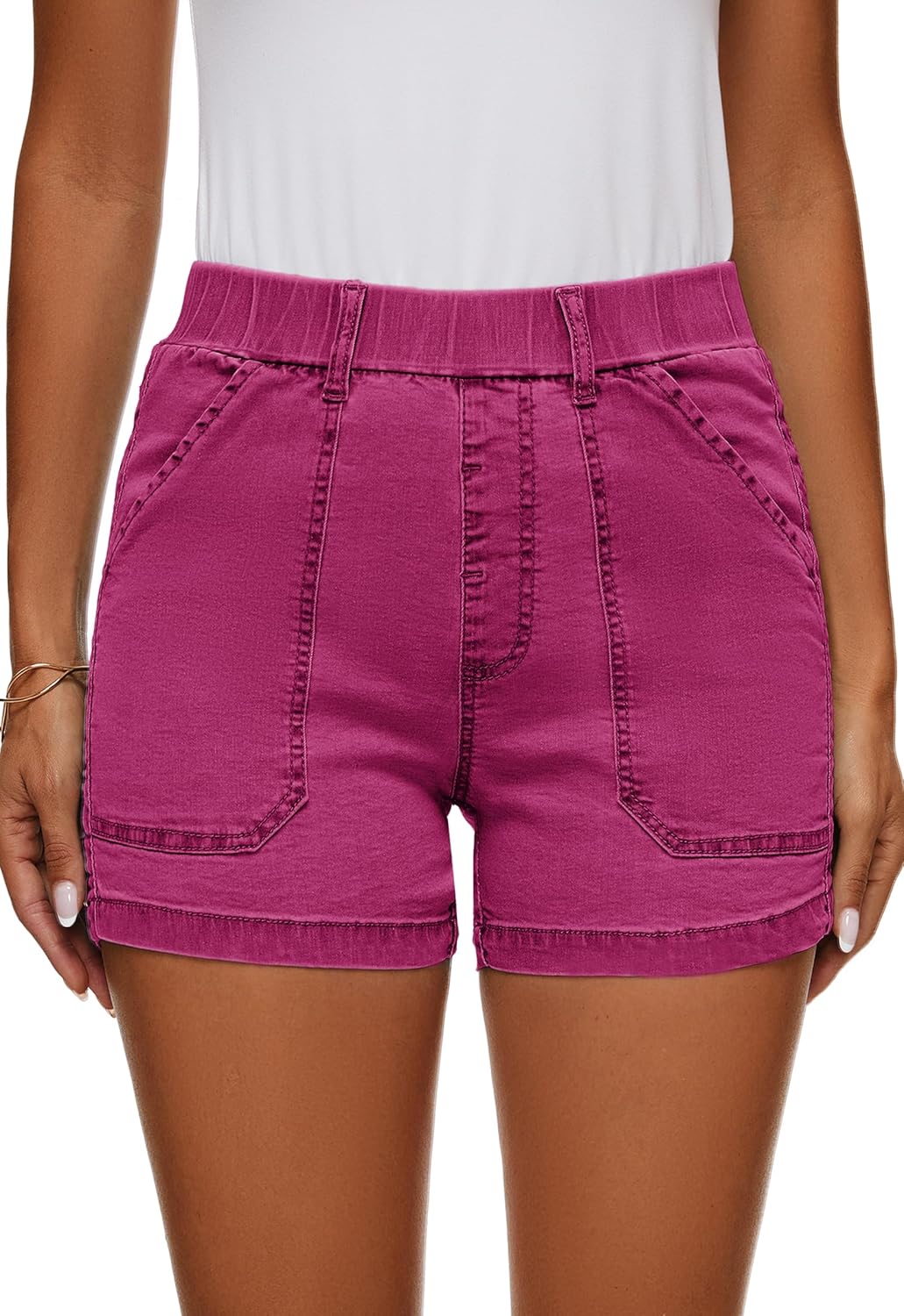 Womens Jean Shorts High Waisted Summer Cotton Elastic Waist Denim Shorts with Pockets