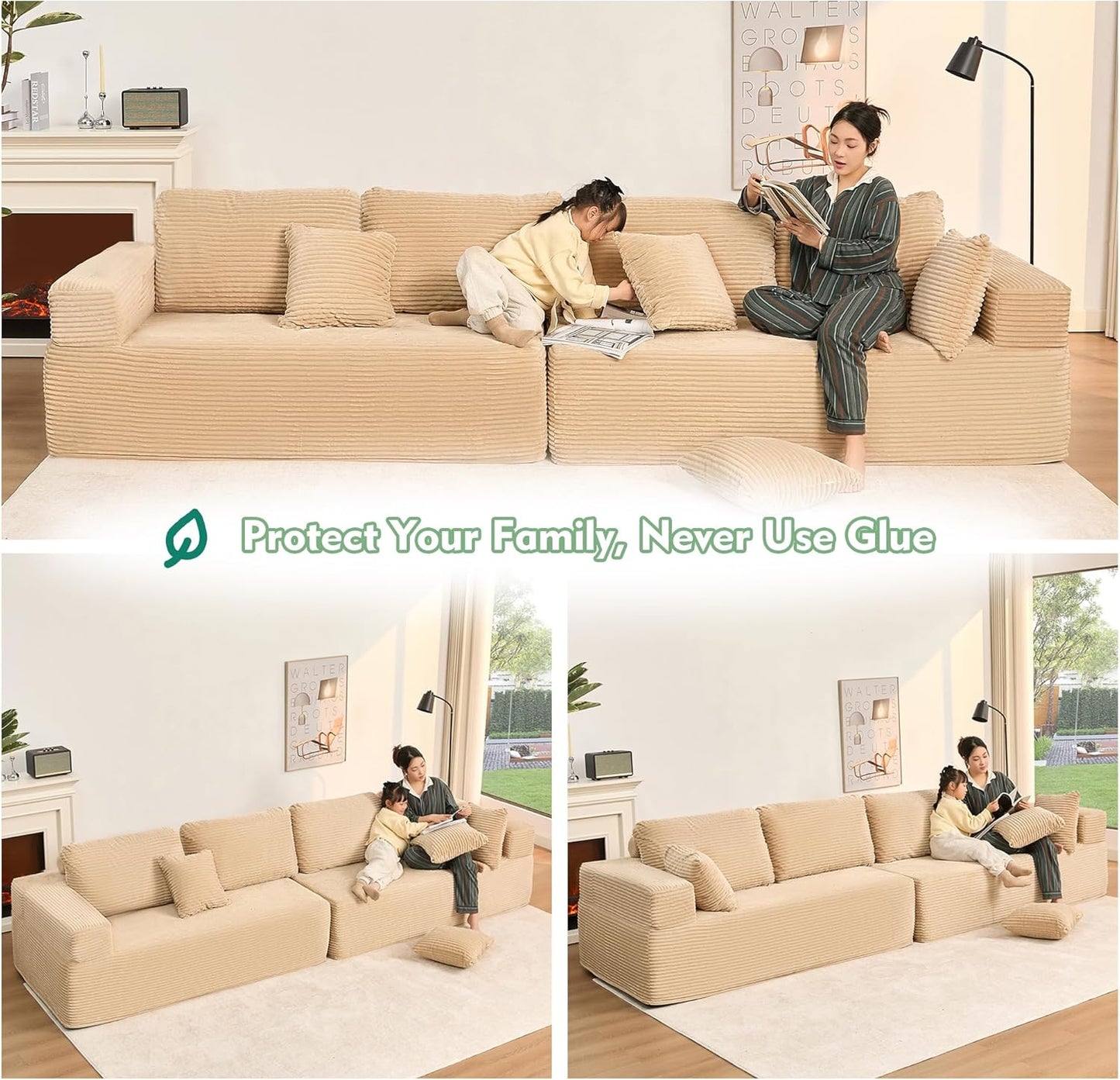 107" Boneless Couch with Deep Seat Cloud Sectional Couch for Living Room