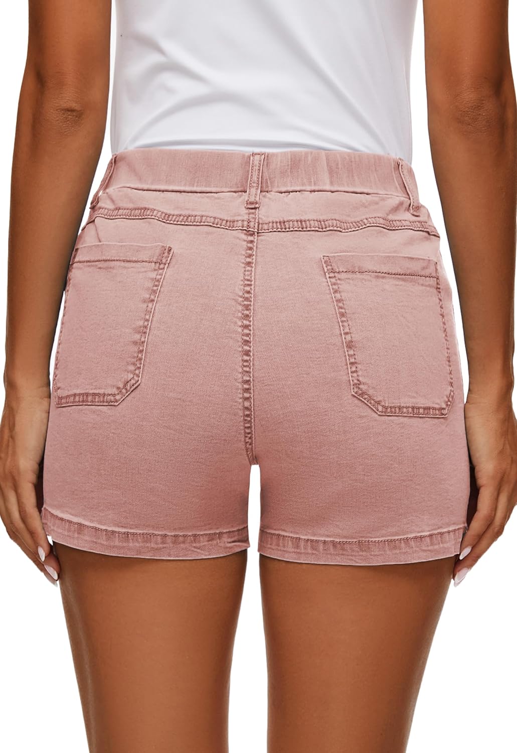 Womens Jean Shorts High Waisted Summer Cotton Elastic Waist Denim Shorts with Pockets