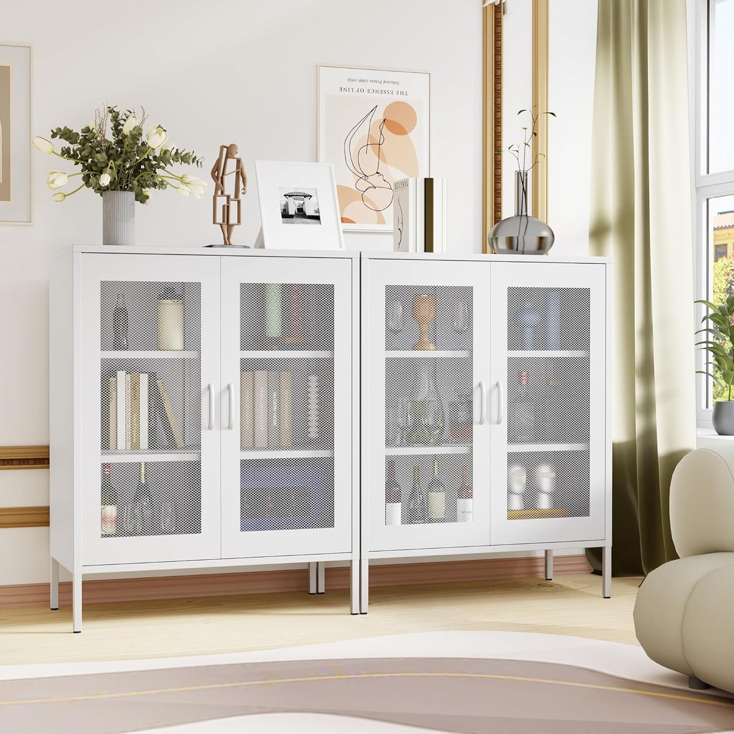 2 Door Storage Sideboard Metal Storage Cabinet with 2 Adjustable Shelf