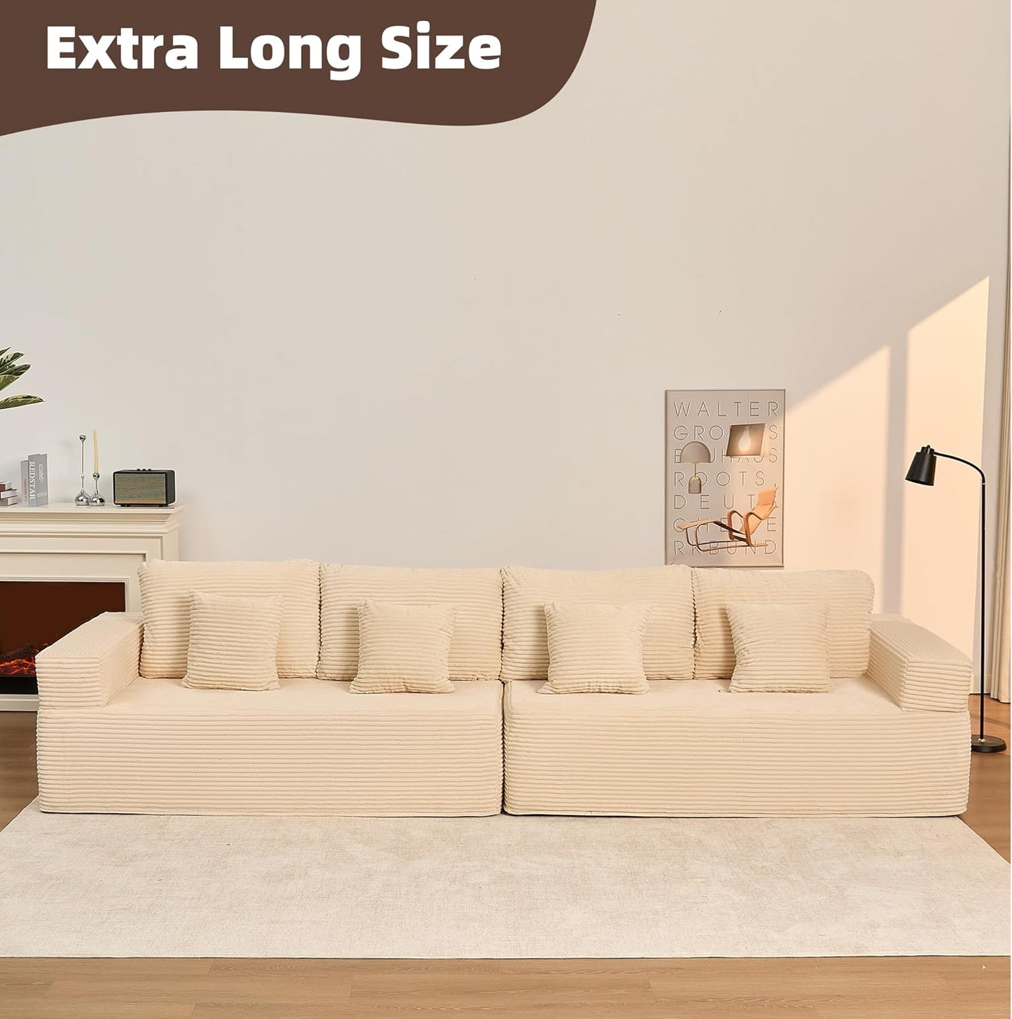 107" Boneless Couch with Deep Seat Cloud Sectional Couch for Living Room