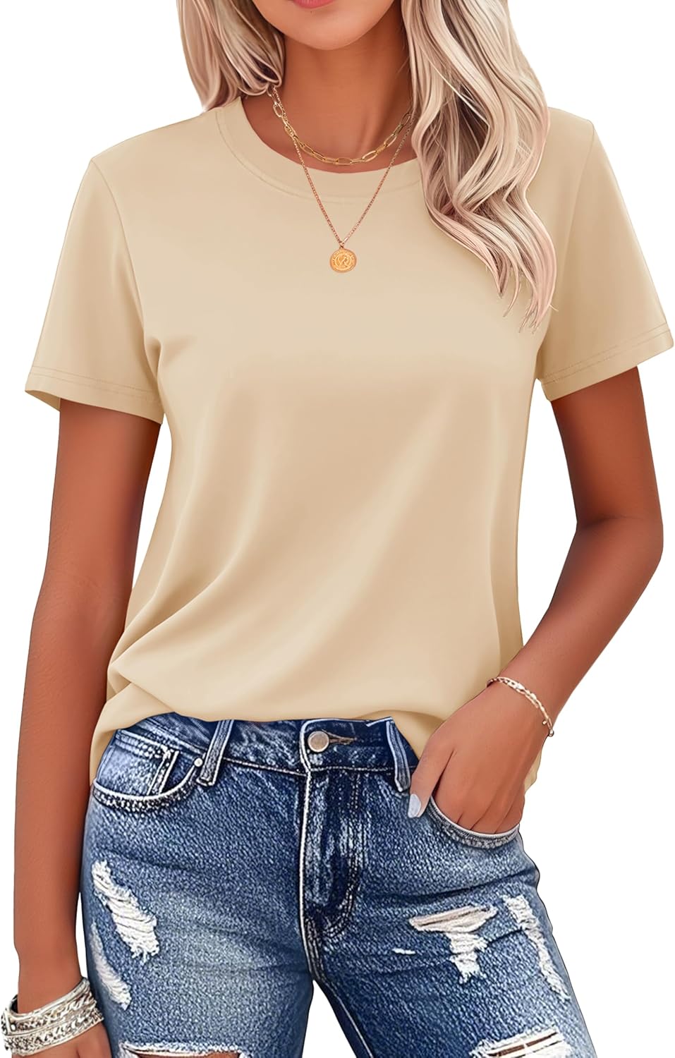 Women's Cotton T-Shirts Short-Sleeve Shirts Crew-Neck Tops