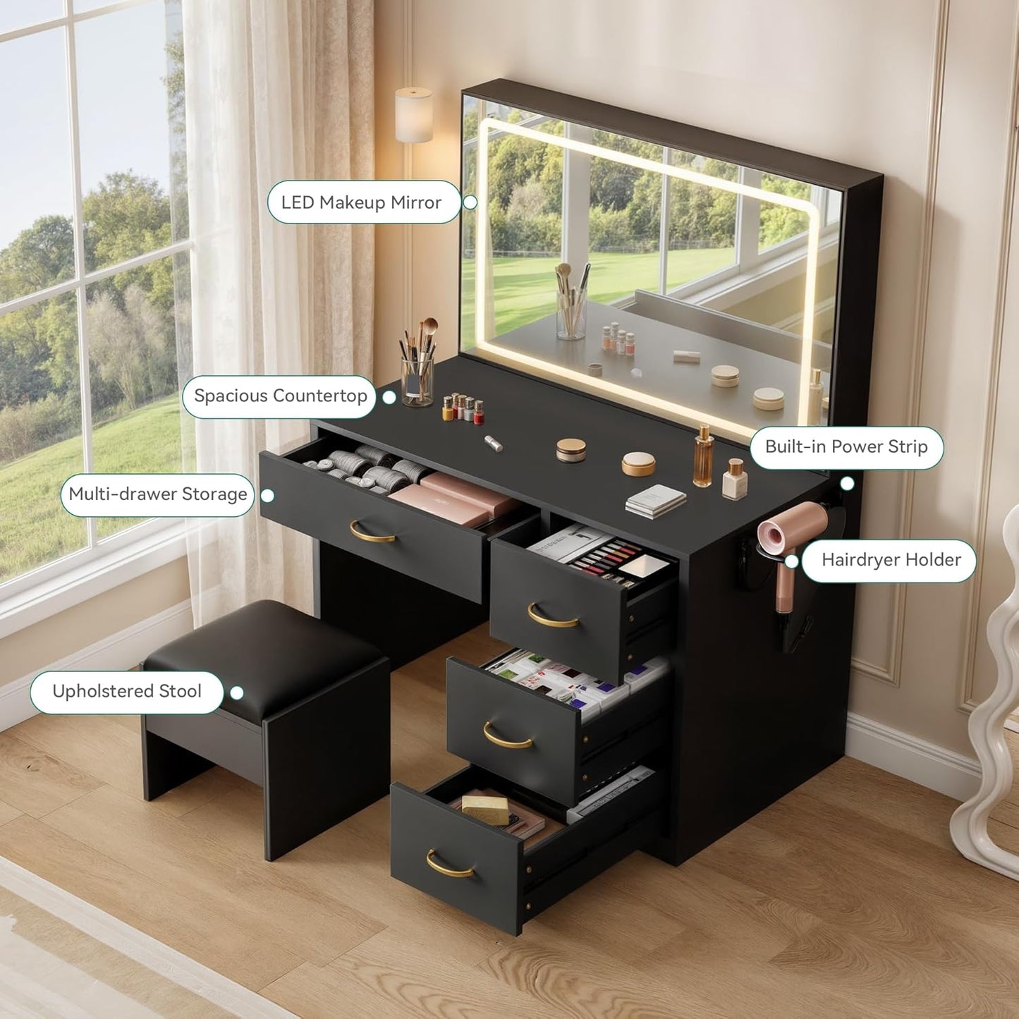 YITAHOME Vanity Desk Set with Large 35" LED Mirror and Lights