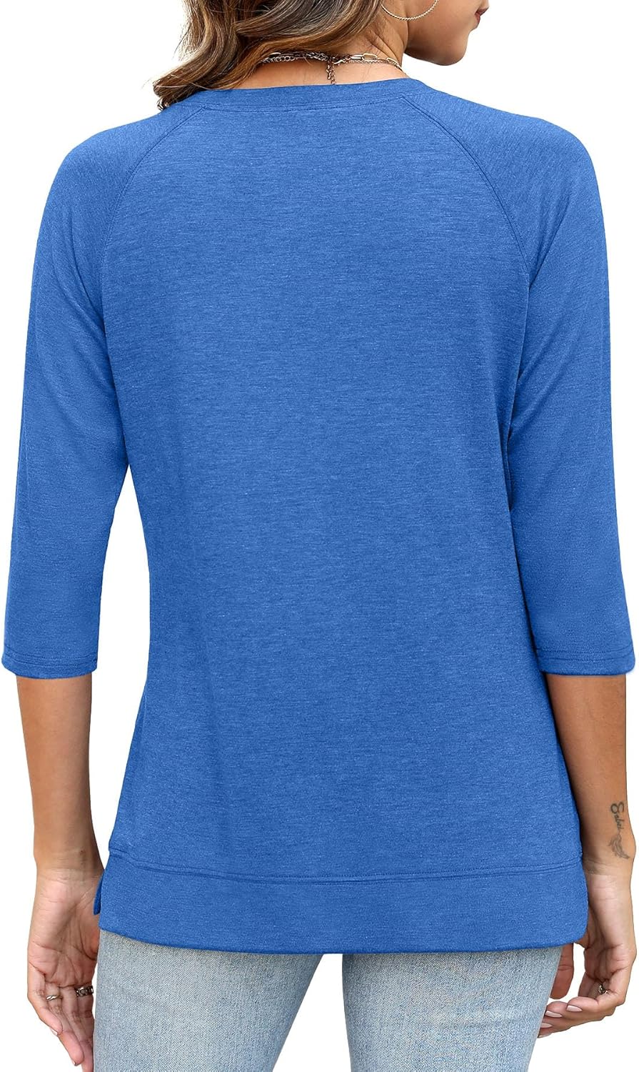 3/4 Sleeve Crew Neck Shirts Loose Fit Tunic Blouses Summer Tees