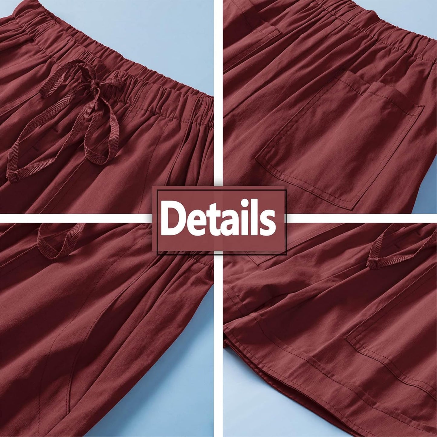 Womens Shorts Cotton Elastic Waist Drawstring Casual Shorts with Pockets