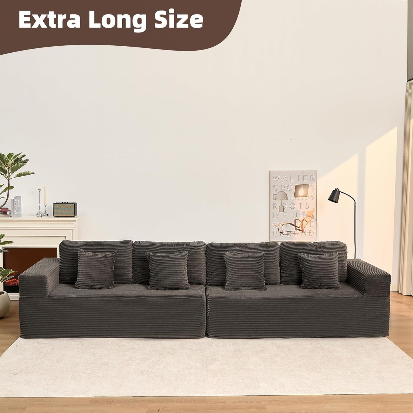 107" Boneless Couch with Deep Seat Cloud Sectional Couch for Living Room