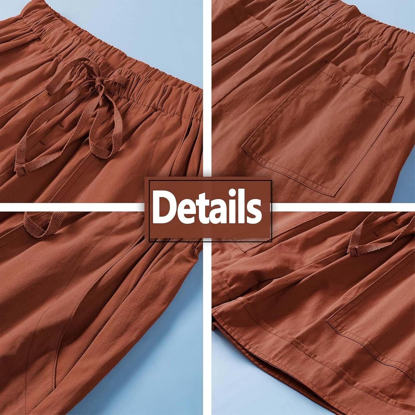 Womens Shorts Summer Comfy Cotton Elastic Waist Drawstring Casual Shorts with Pockets