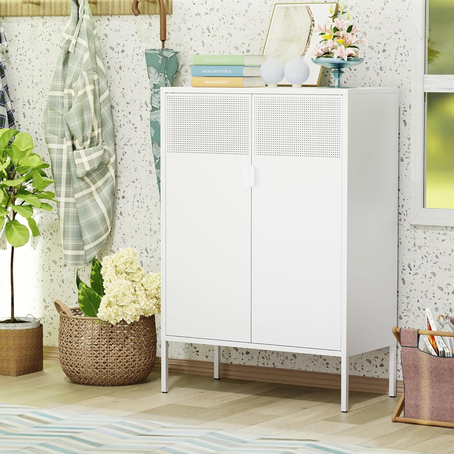 2 Door Storage Sideboard Metal Storage Cabinet with 2 Adjustable Shelf